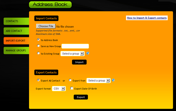 Address Book Import & Export